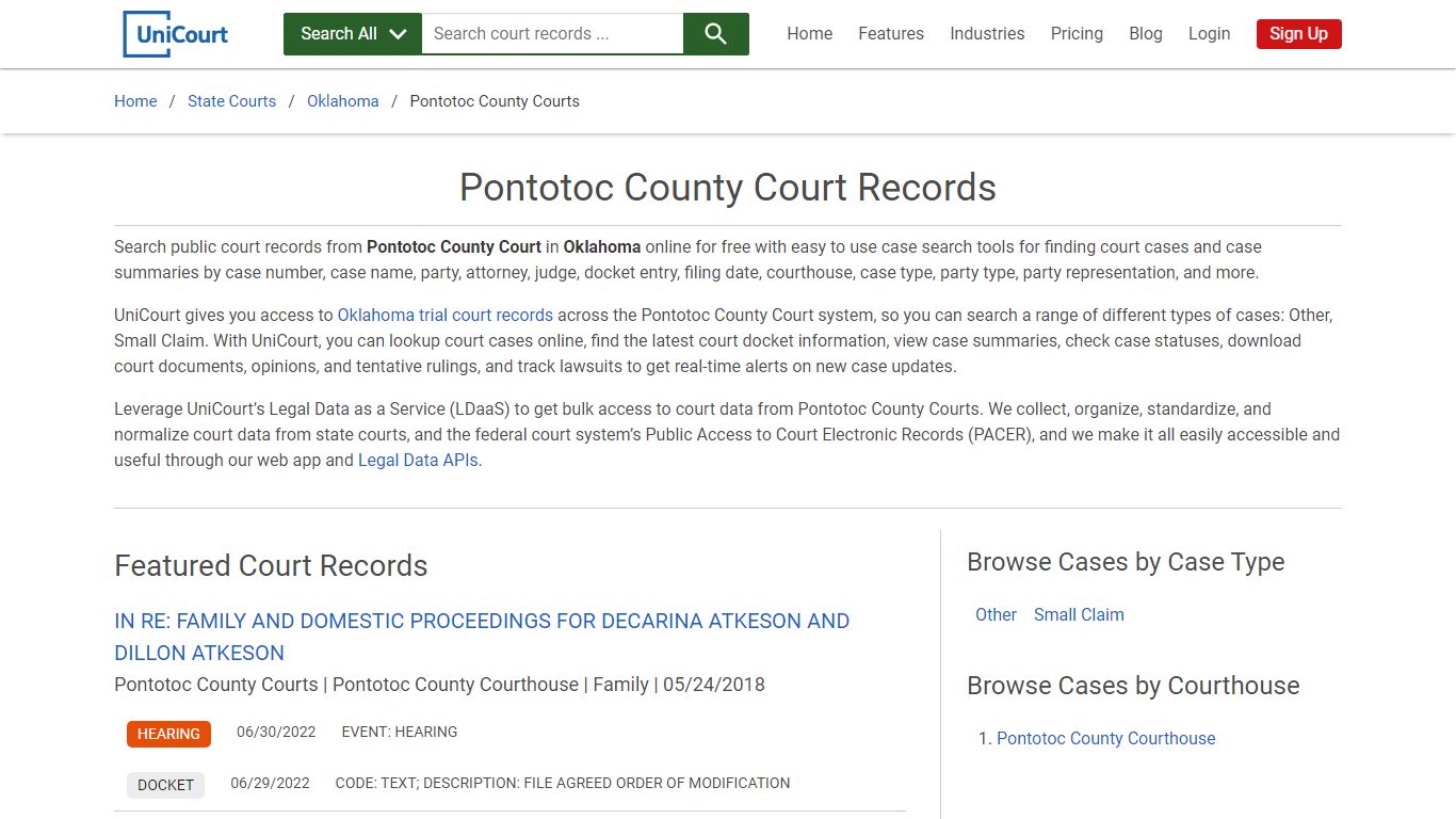 Pontotoc County Court Records | Oklahoma | UniCourt